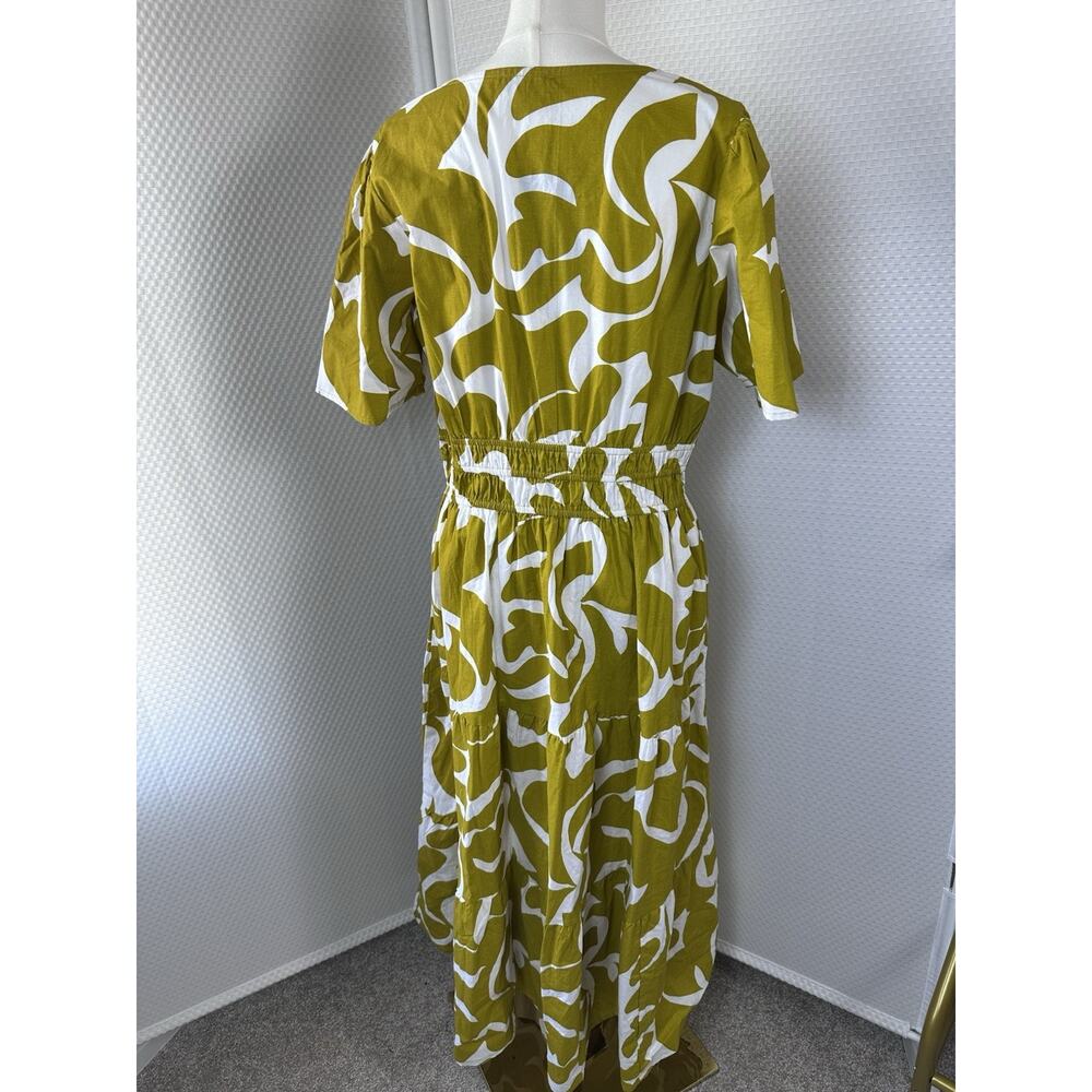 MEADOW RHODES mustard white abstract floral Cotton India tiered midi dress XL - Picture 8 of 10